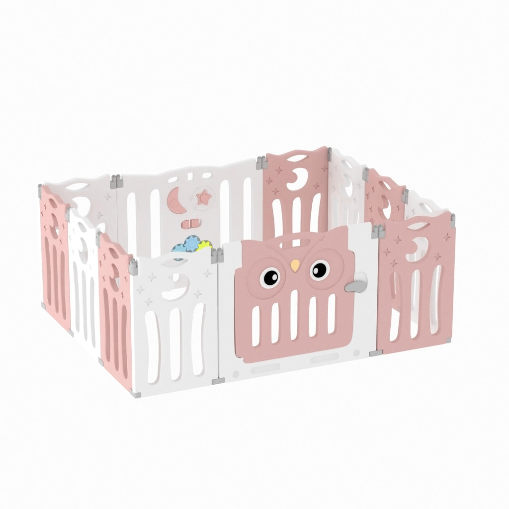 Kids Child Playpen Foldable Safety Gate Fence with Lock Pink 12 Panels
