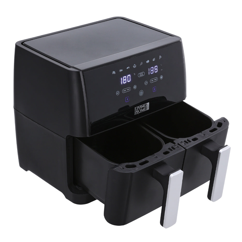 8L Touch Screen Dual Basket Air Fryer Healthy Cooking,Black