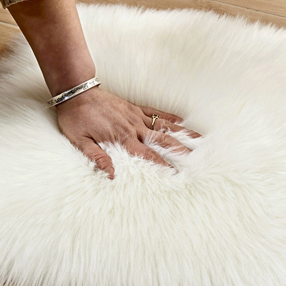 Artificial Sheepskin Floral Fluffy Rug, White