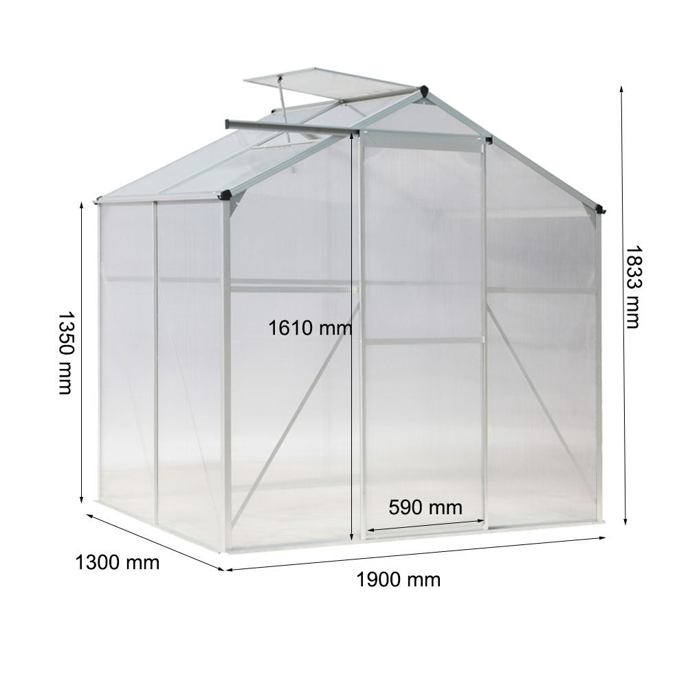 4ft x 6ft Greenhouse Polycarbonate Aluminium Greenhouse with Window, Sliding Door