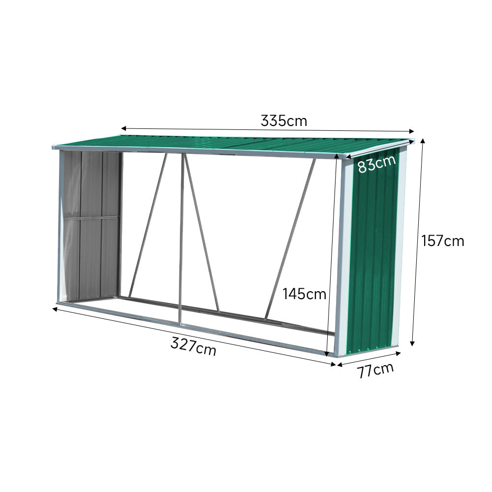 Green Zinc Steel Firewood Log Storage Shed