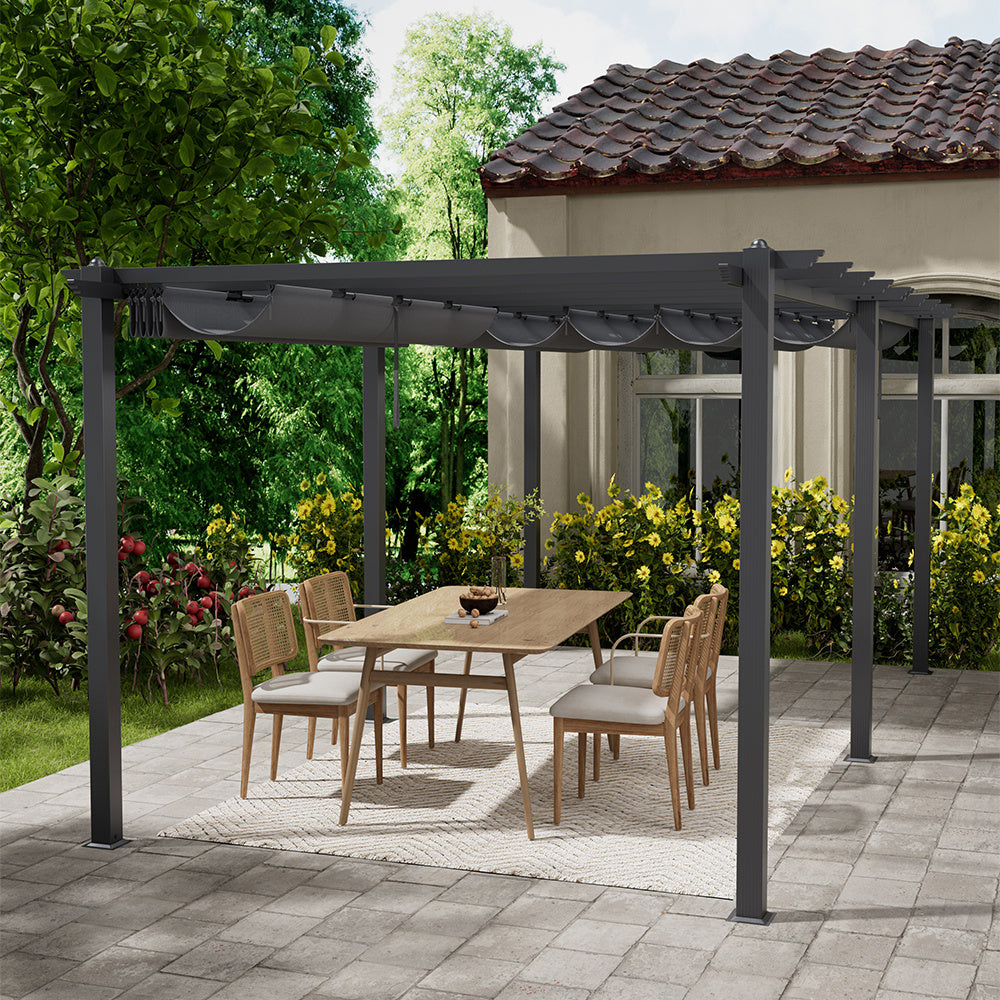 6x3M Black Outdoor Aluminum Patio Pergola with Charcoal Grey Canopy