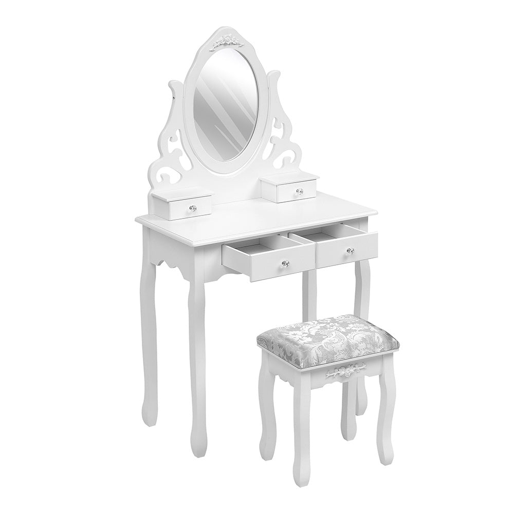 Modern White Makeup Vanity Table with Adjustable Mirror Stool and Drawers