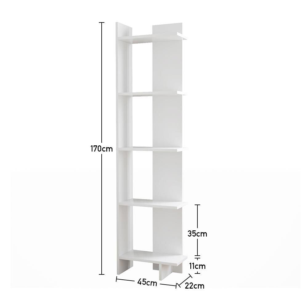 5 Tier Corner Storage Bookshelf Shelving Unit White
