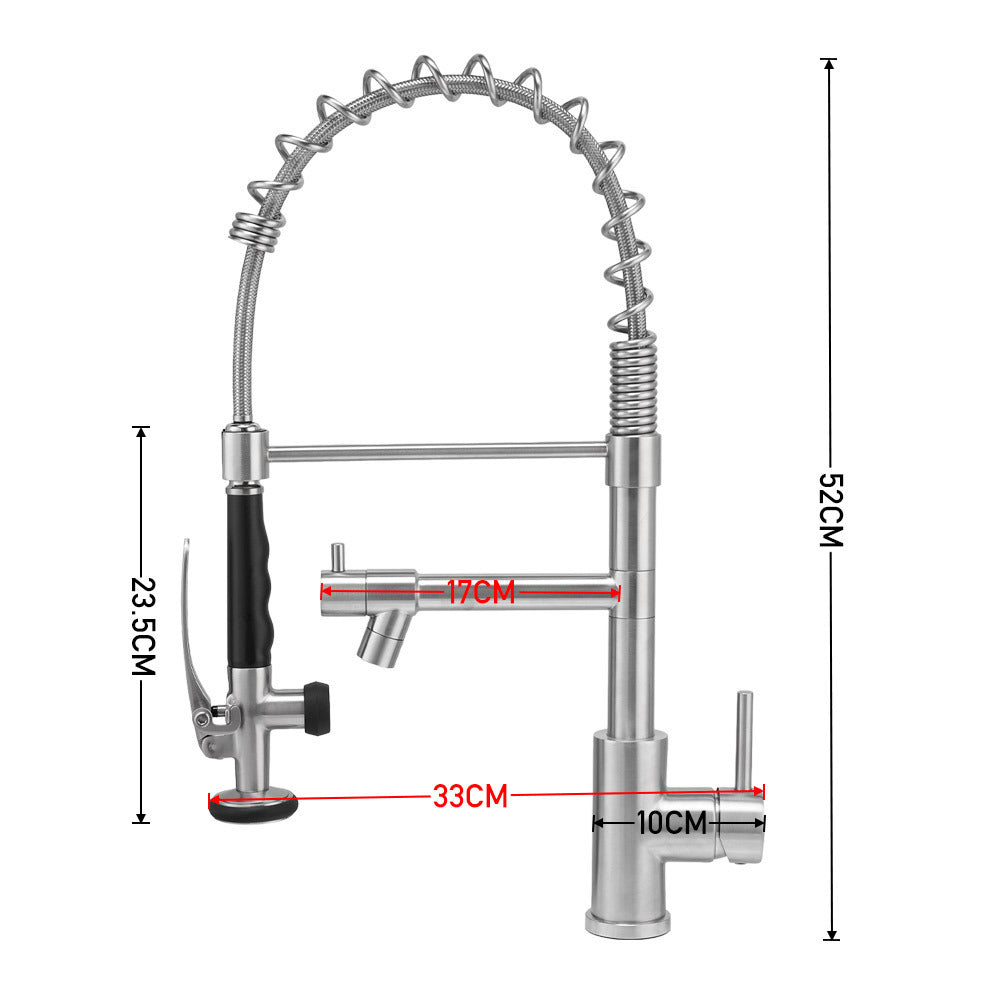 Swivel Kitchen Mixer Tap Dual Spout with Pull Down Sprayer and Pot Filler,Silver