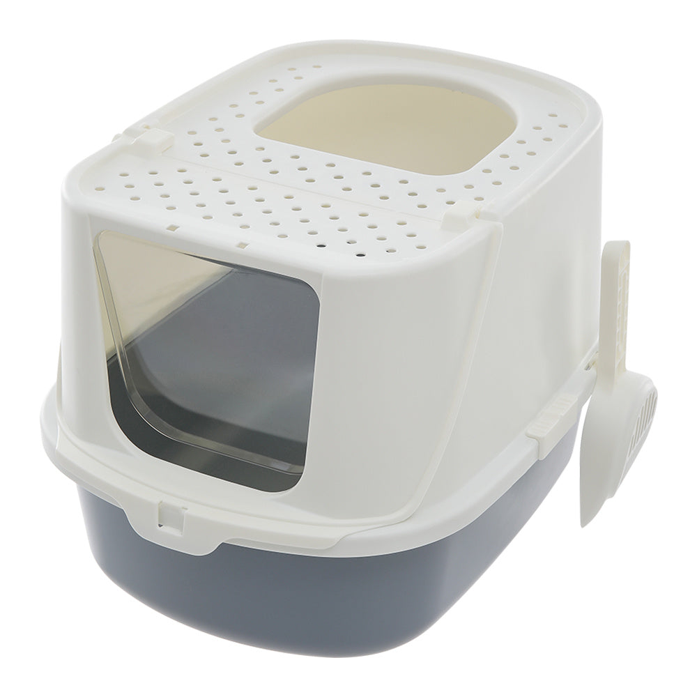 Grey Large Hooded Cat Litter Box with Scoop