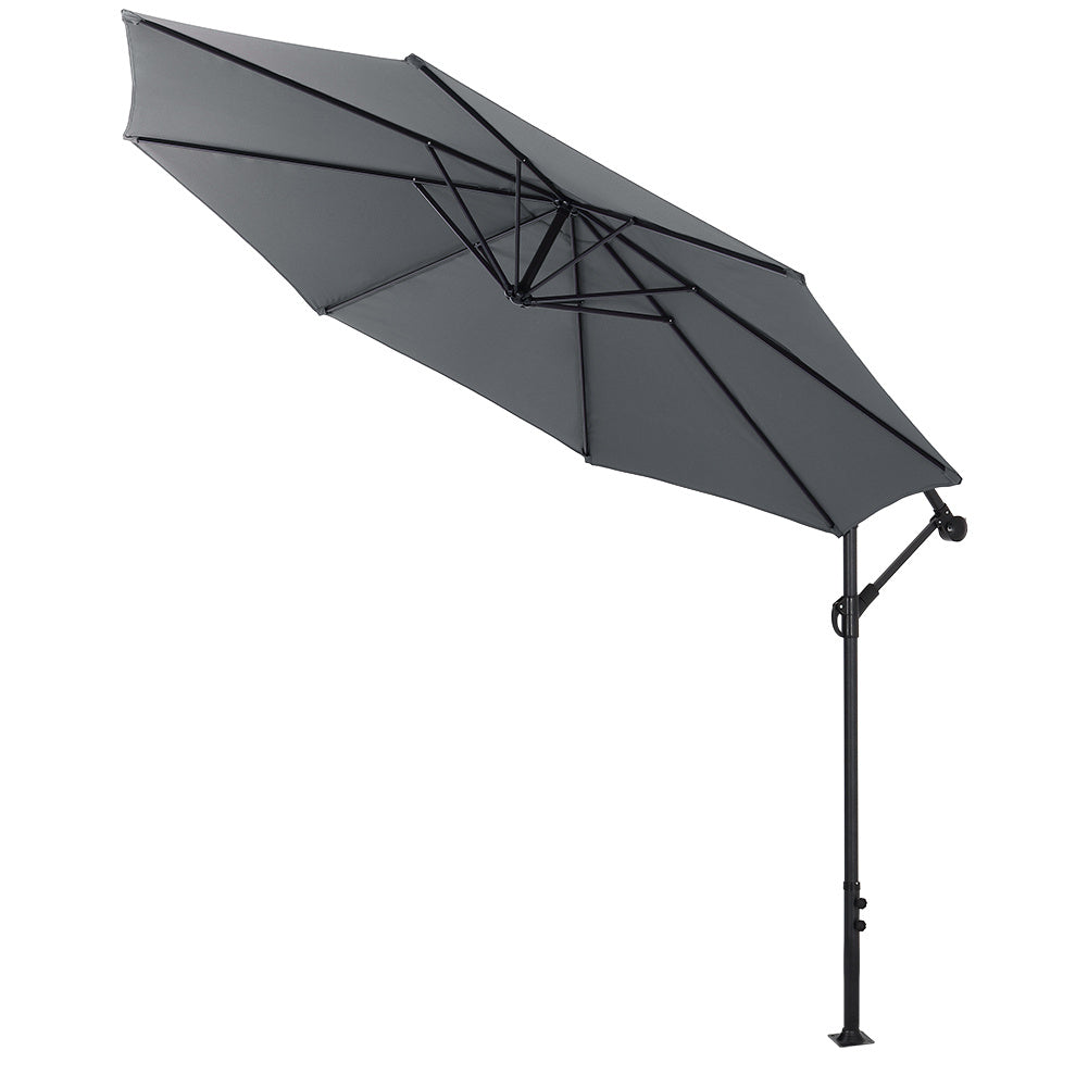 3M Banana Parasol Patio Umbrella Sun Shade Shelter with Fanshaped Base, Dark Grey