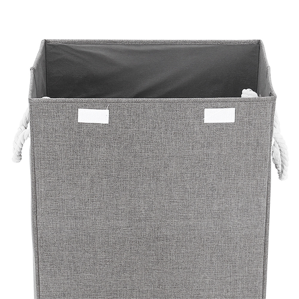 Grey Lidded Foldable Laundry Hamper Linen Fabric with Handles