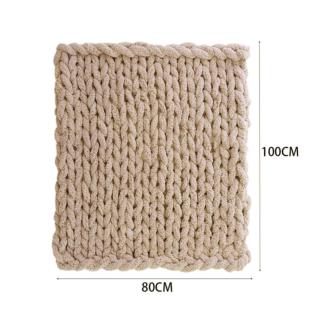 80x100CM Hand Woven Chenille Blanket for Couch and Bed,Khaki