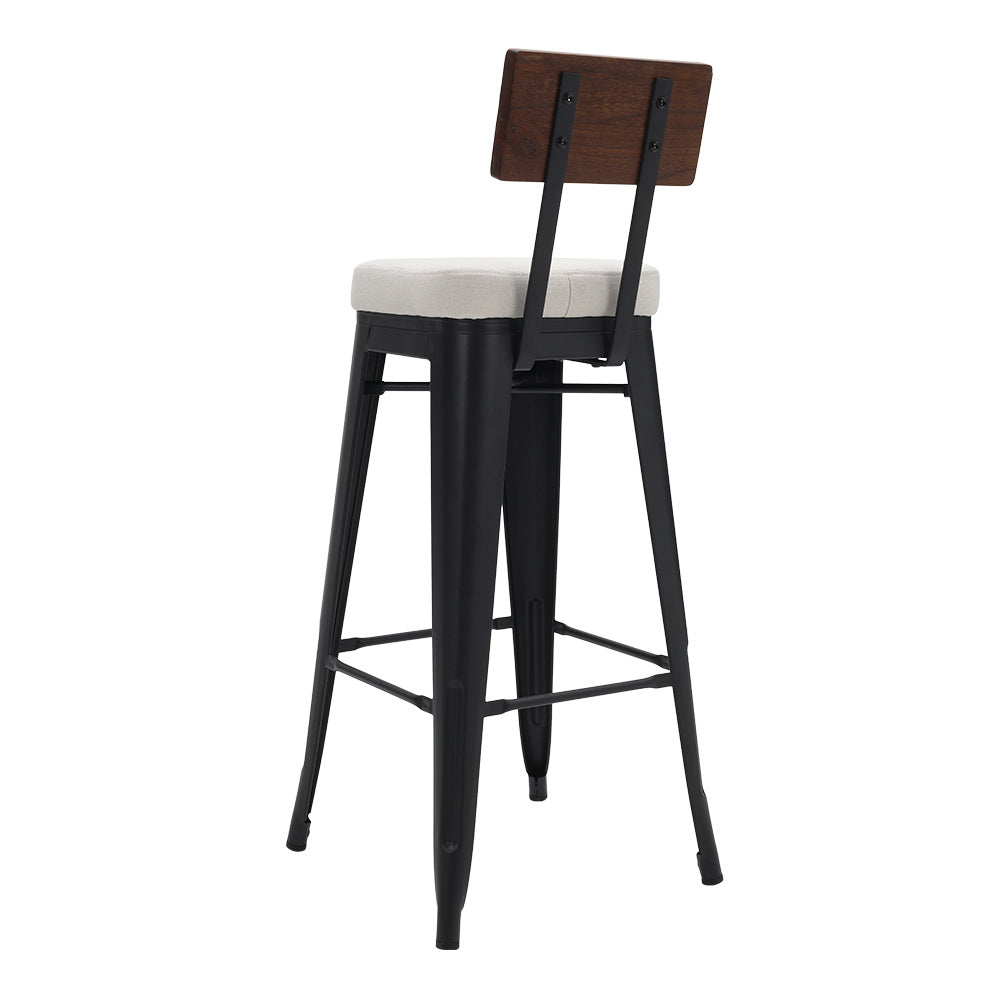 2Pcs Metal Breakfast Bar Stools with Cushions and Backrest,White