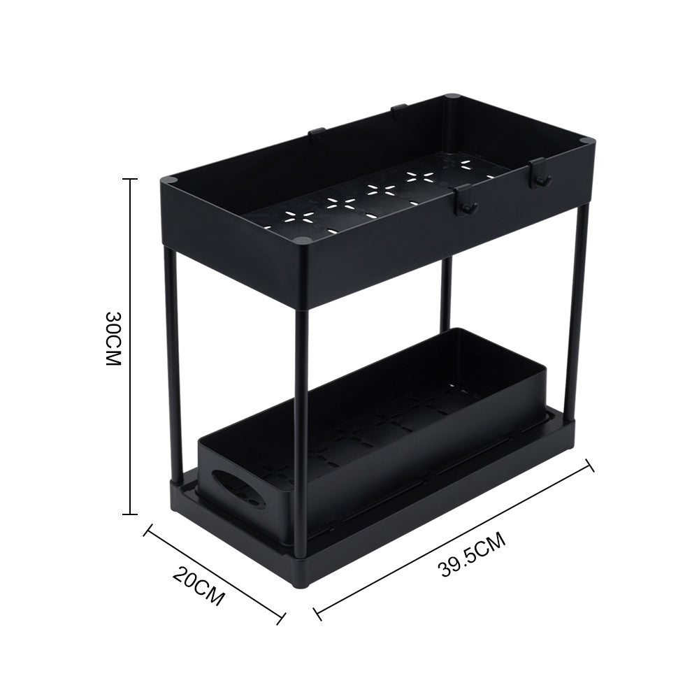 Black 2 Tier Sliding Under Sink Storage Rack