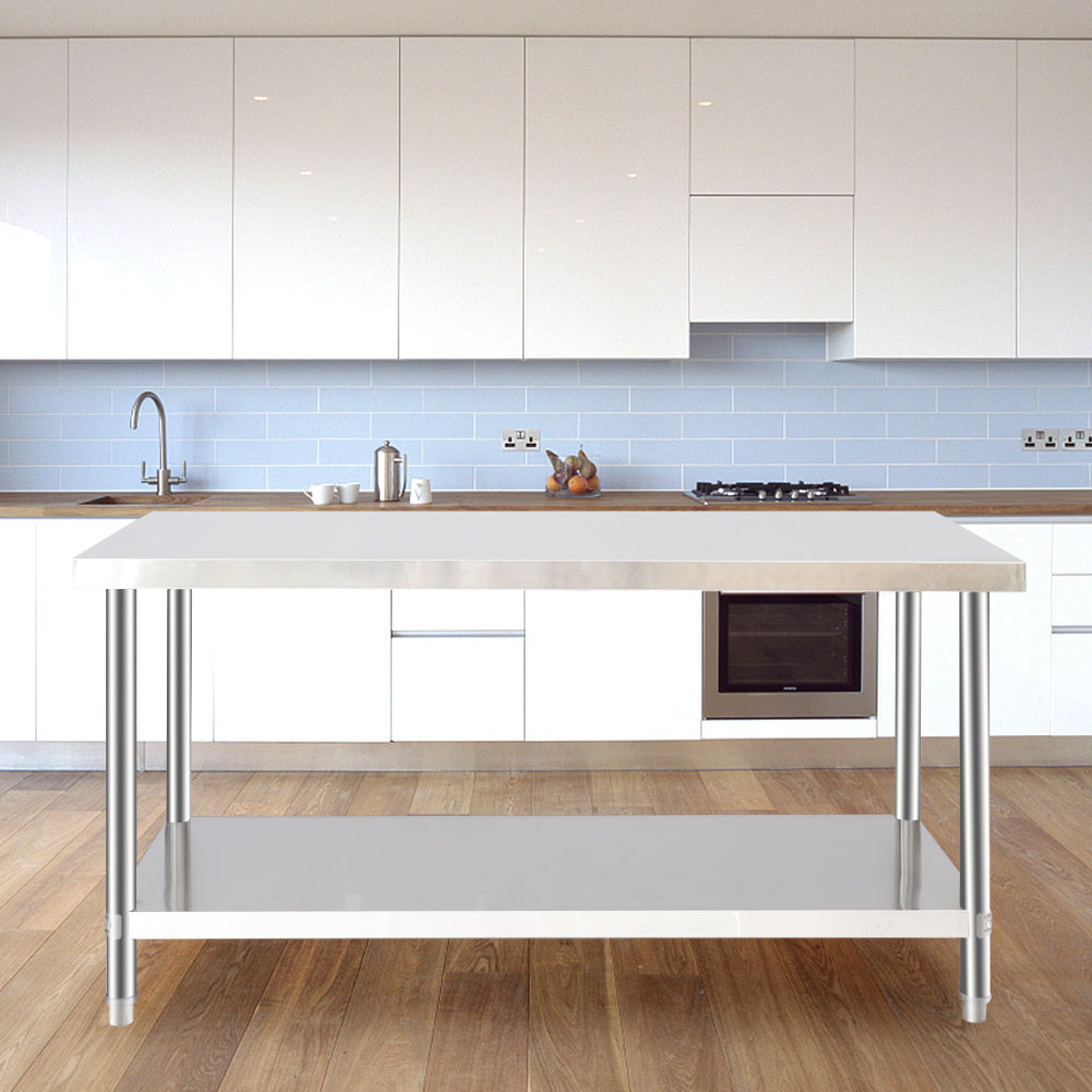 150CM Kitchen Work Table Steel Frame with Lower Shelf