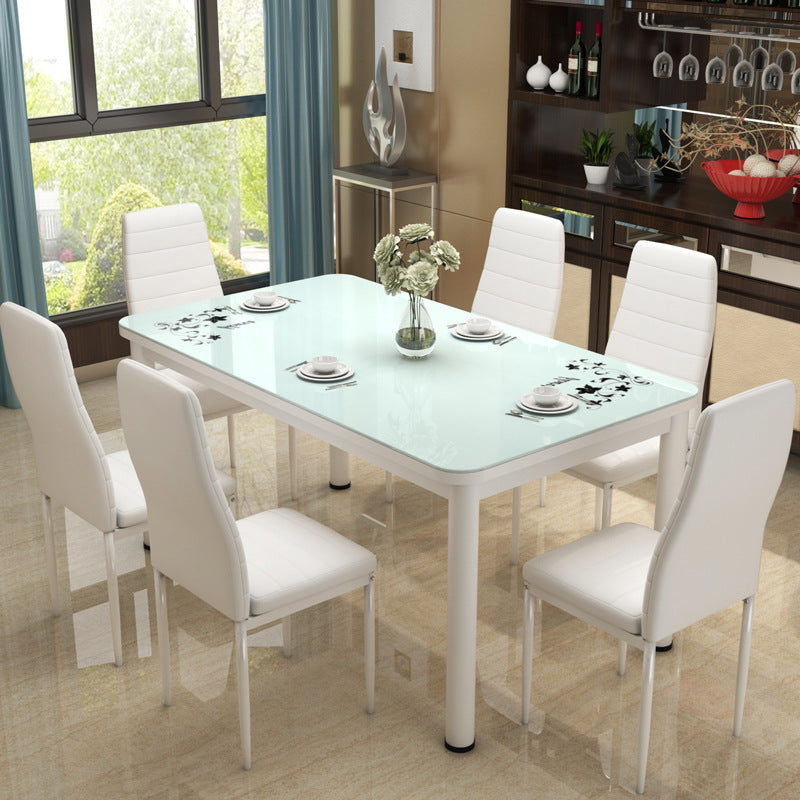 Set of 6 PU Leather Padded Seat Metal Legs Dining Chair White
