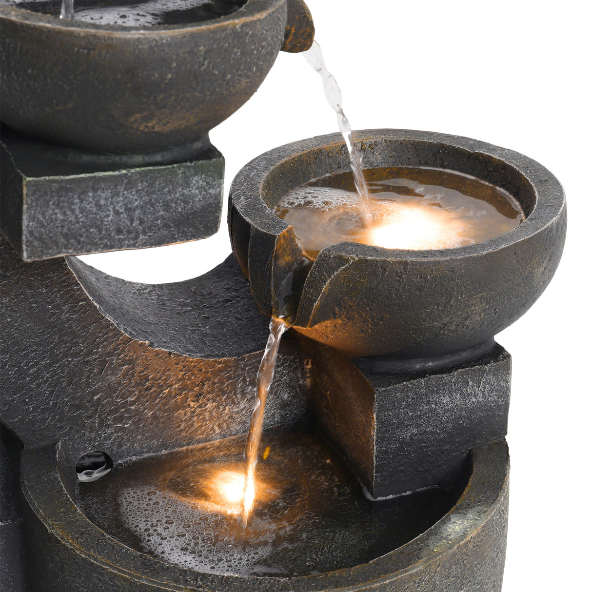4 Tier Grey Bowl Cascading Electric Water Feature with LED Light