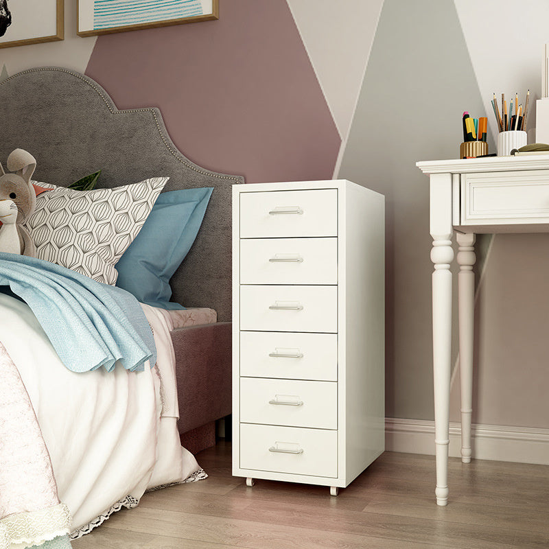 Office Rolling File Cabinet with 6 Drawers Shelf and Wheels White