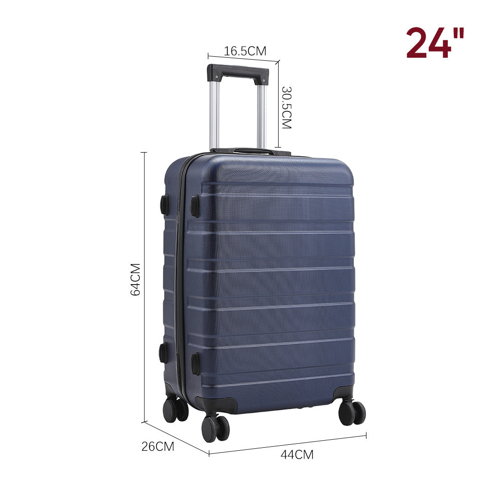 Blue 24 inch Hard Shell Rolling Luggage Trolley Travel Case