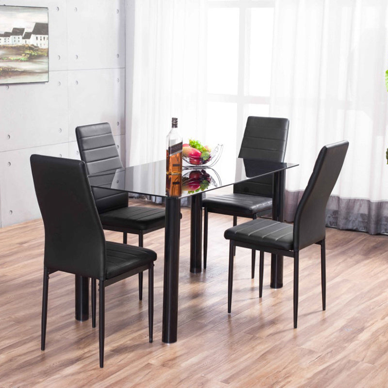 1.2M Black Glass Dining Table with Set of 4 Chairs,kitchen Table and Chairs