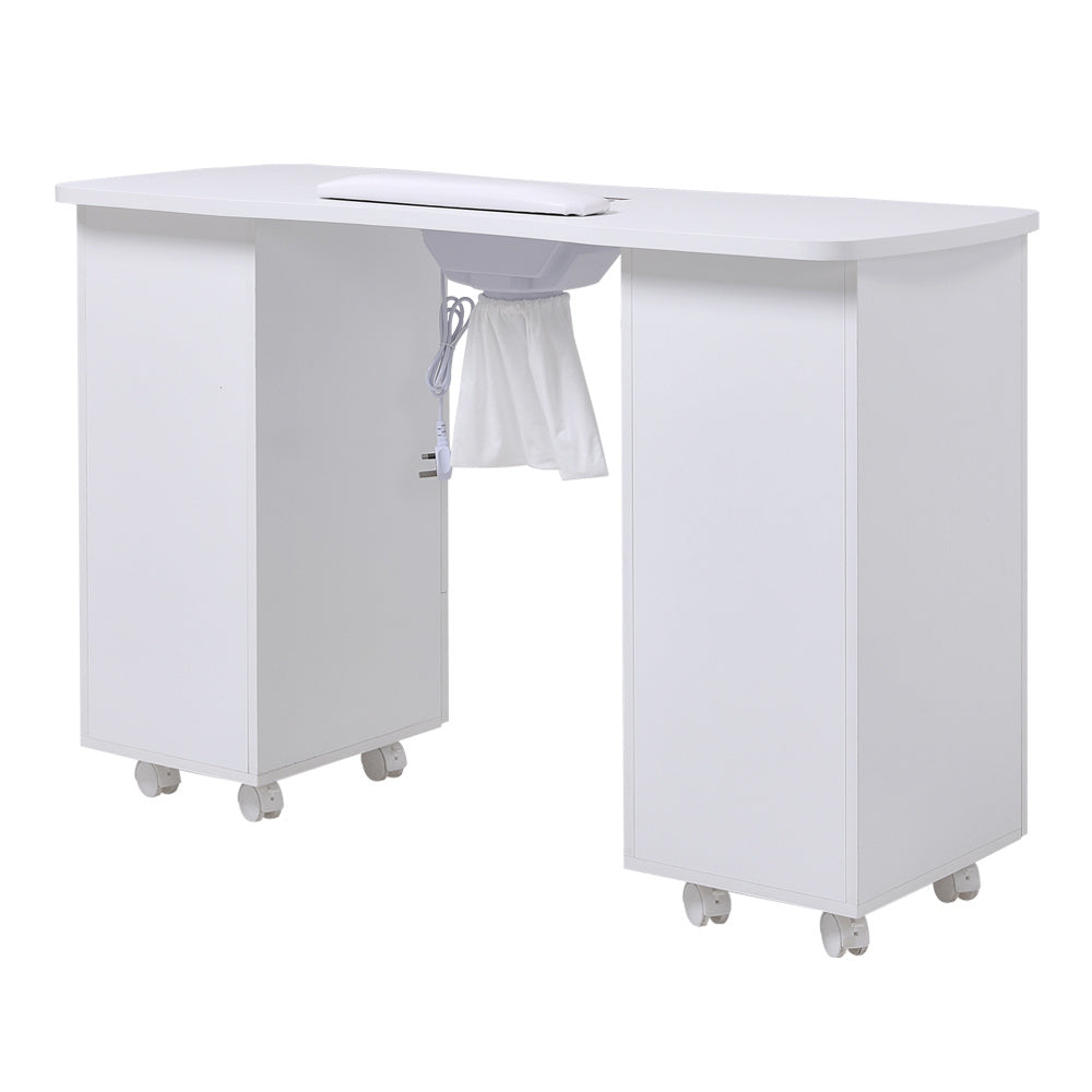 White Manicure Table with Dust Collector and Wrist Cushion