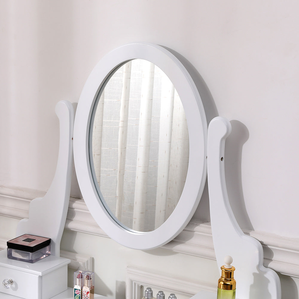 White Makeup Vanity Table with Adjustable Mirror Stool and 5 Drawers