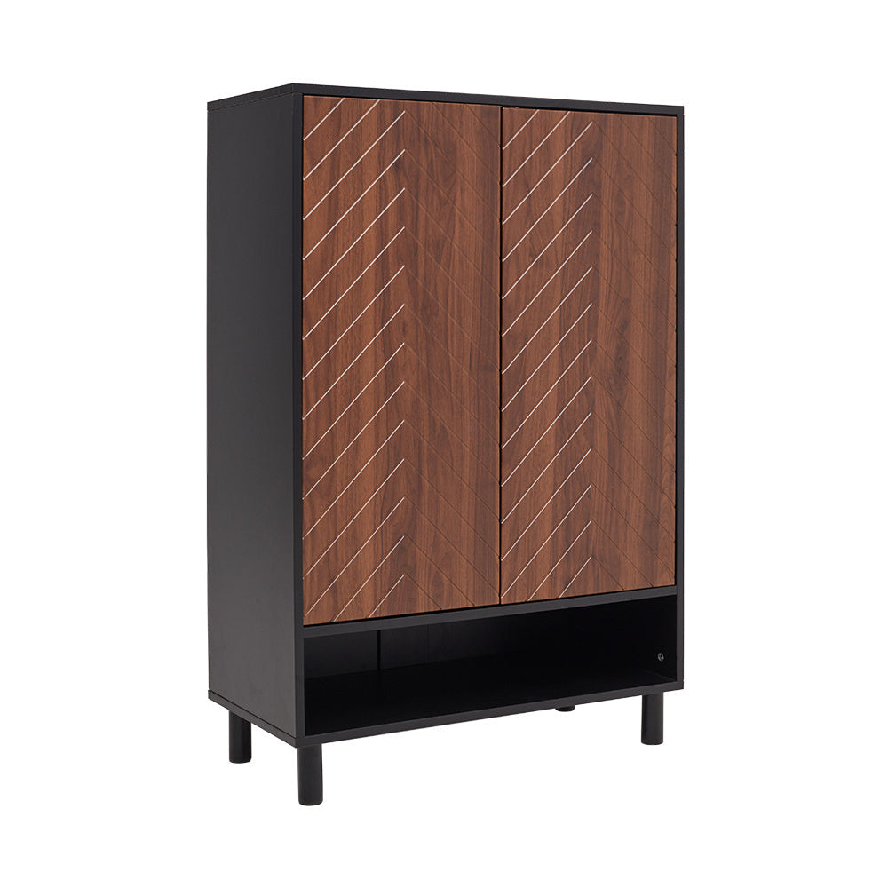 Brown 6 Tier Black Shoe Cabinet with Doors