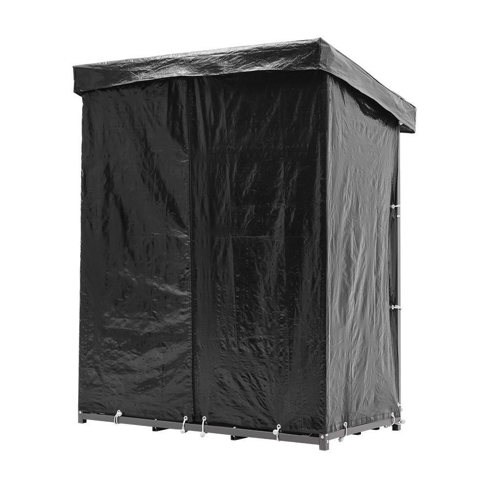 Grey 185cm Garden Metal Tube Firewood Rack with Roof