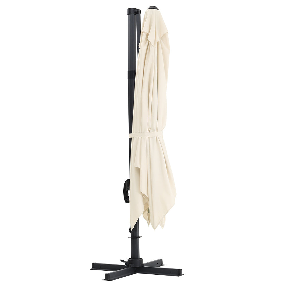 3M Large Garden Roma Tilting Aluminium Cantilever Parasol With Cross Base, Beige
