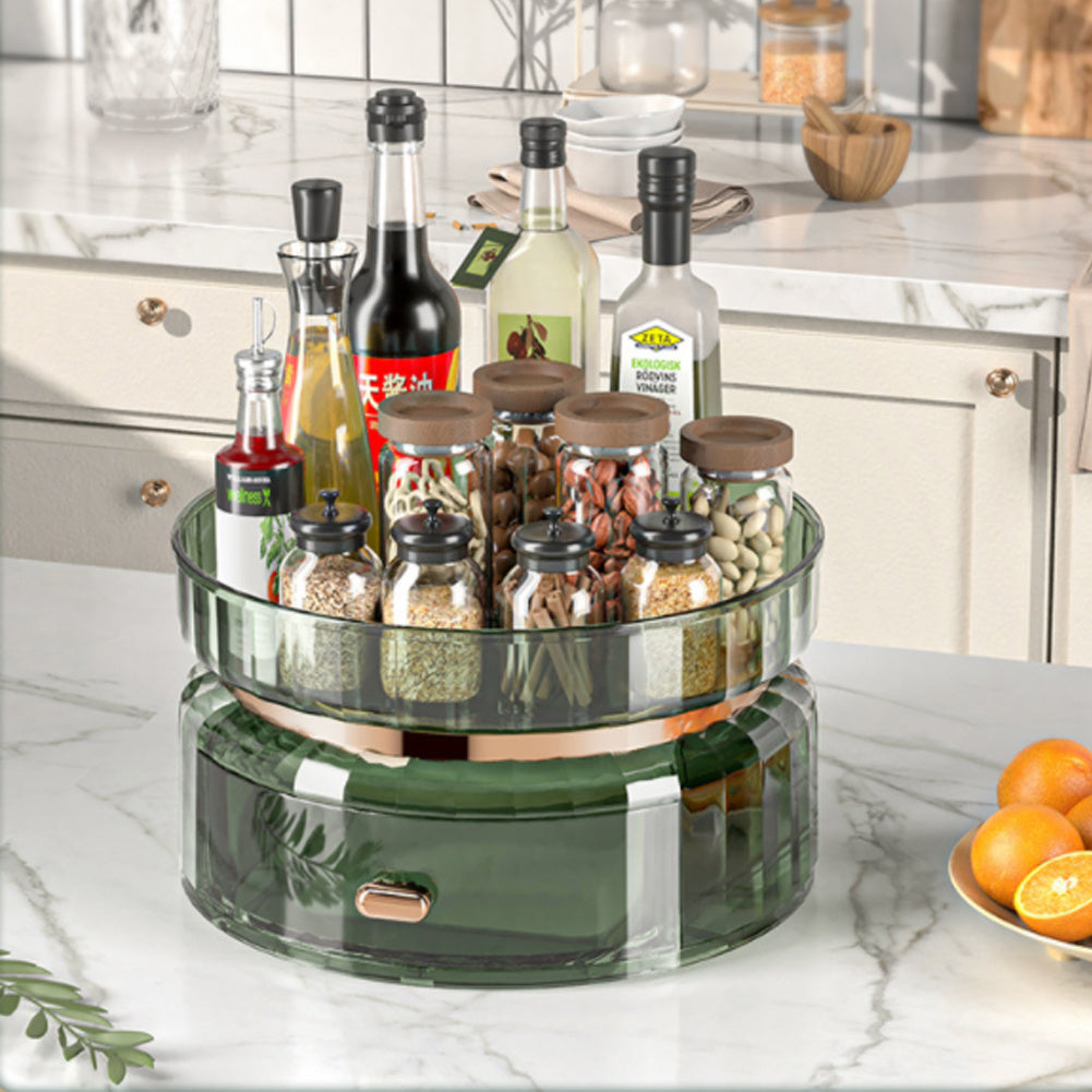 360 Rotating Makeup Cosmetic Organizer with Drawer,Green