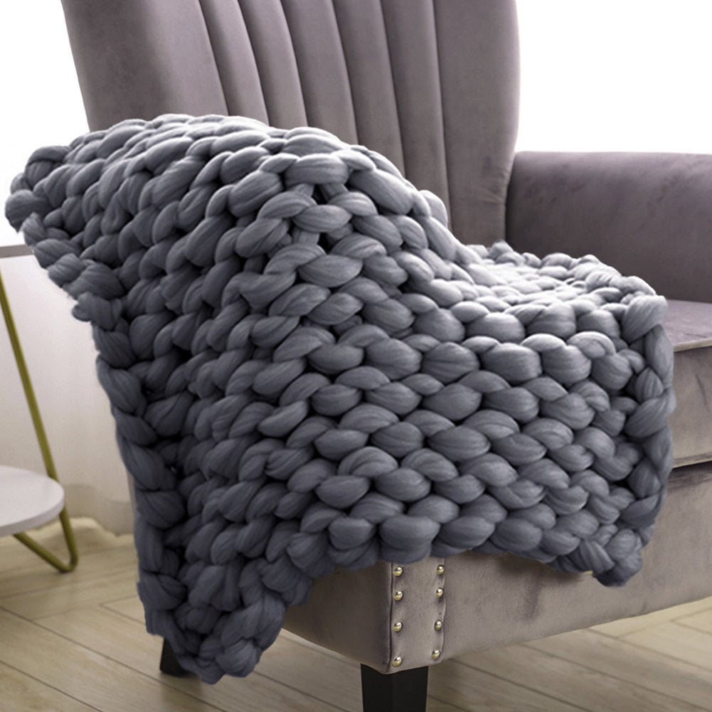 Grey Handwoven Chunky Knit Throw Blanket