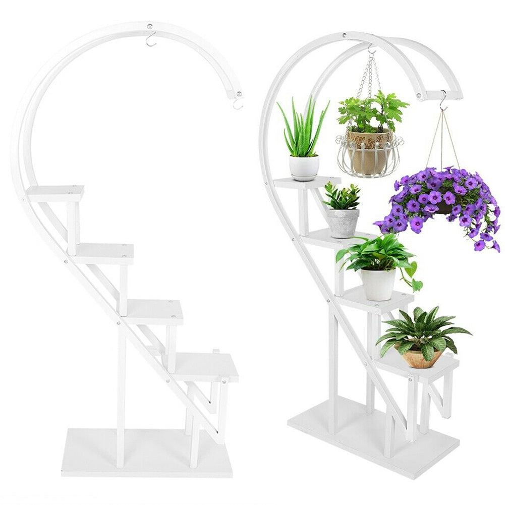 Garden Half Heart Ladder Plant Stand, White