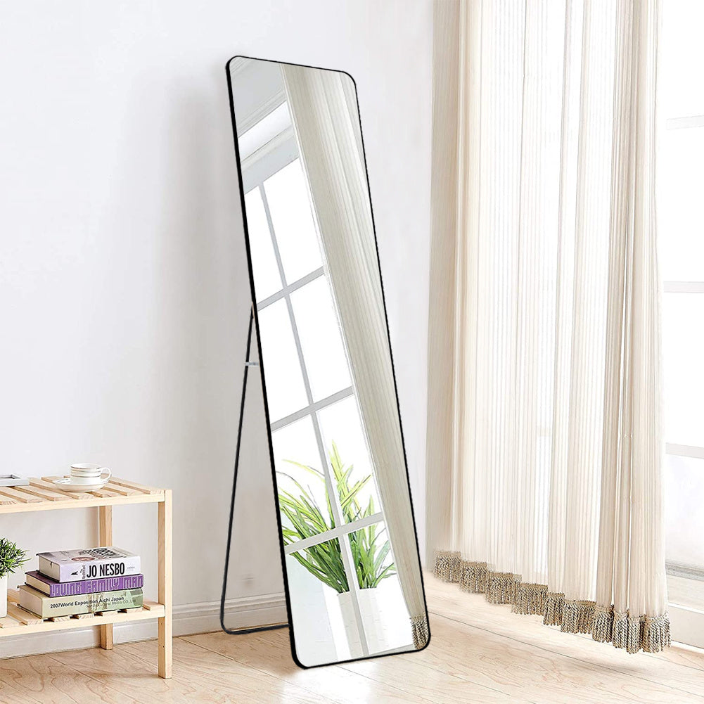 Black 155cm Modern Rectangle Metal Floor Mirror