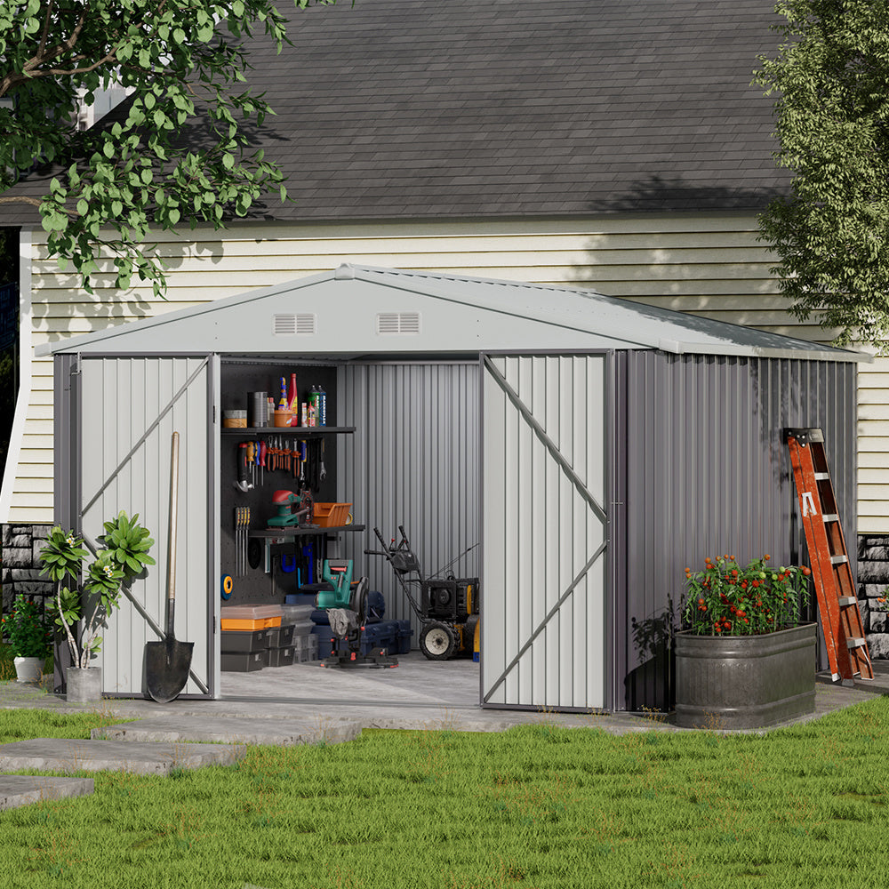 Grey 305cm Outdoor Garden Metal Storage Shed