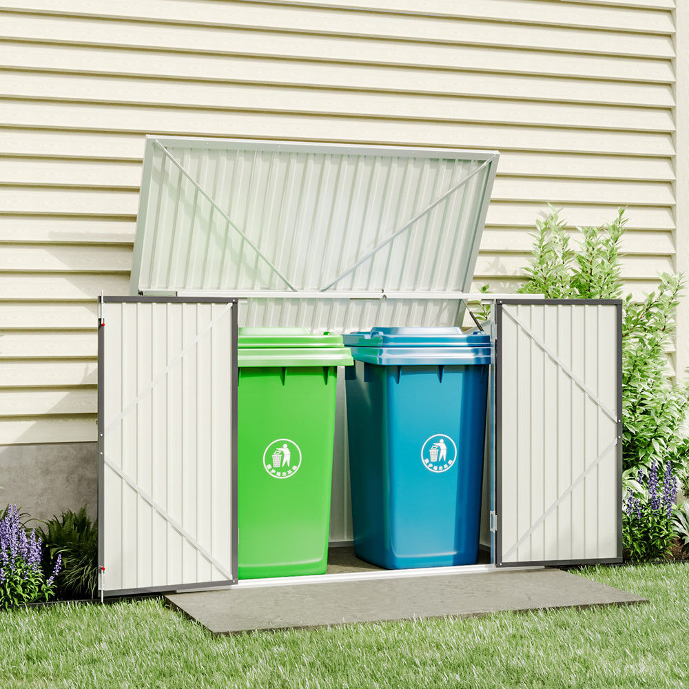 Steel Trash Can Recycle Bin Enclosure Storage Shed, Charcoal Black