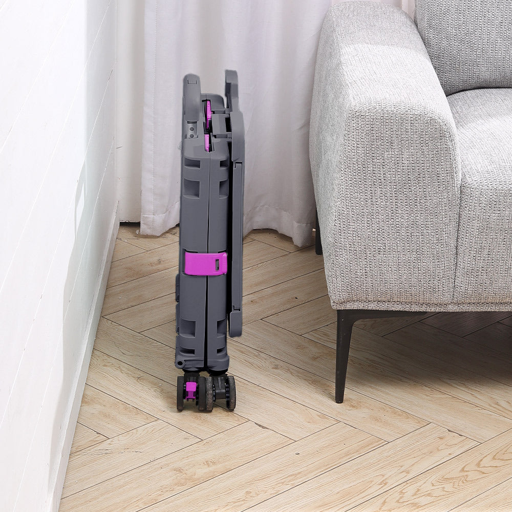 Grey 55L Collapsible Rolling Utility Crate with Magnetic Lid and Adjustable Handle