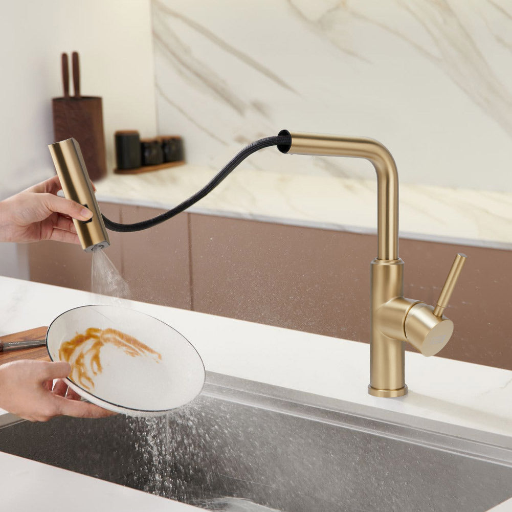 Rotable Pulldown Kitchen Mixer Tap,Golden