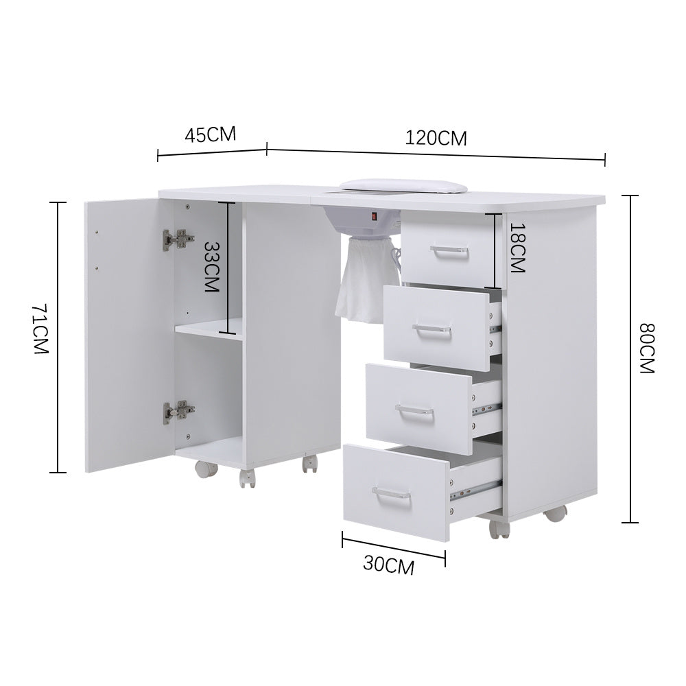White Manicure Table with Dust Collector and Wrist Cushion