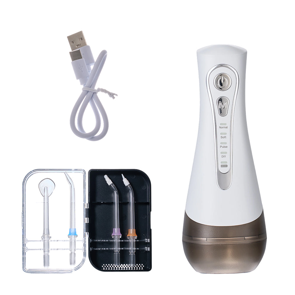 Portable Cordless Water Flosser Oral Irrigator USB Rechargeable with 4 Replaceable Jet Tips