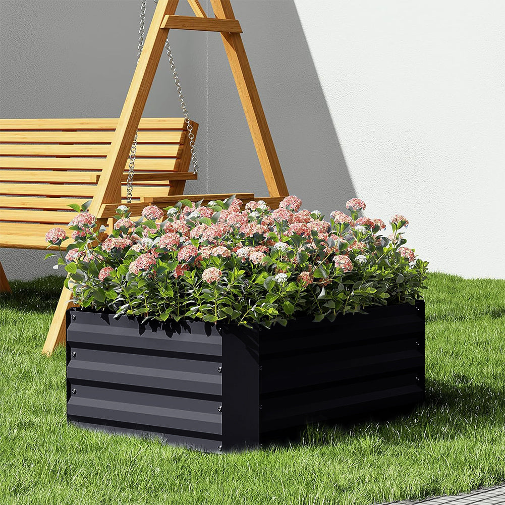 Charcoal Black 100cm W Galvanized Steel Square Raised Garden Bed Planter Box