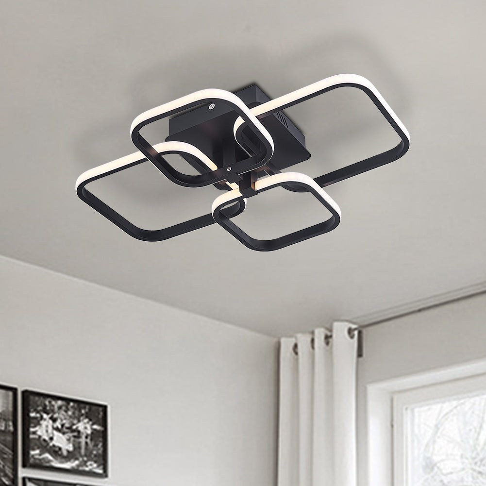 Modern Square LED Ceiling Light, Black Frame4 Head Dimmable