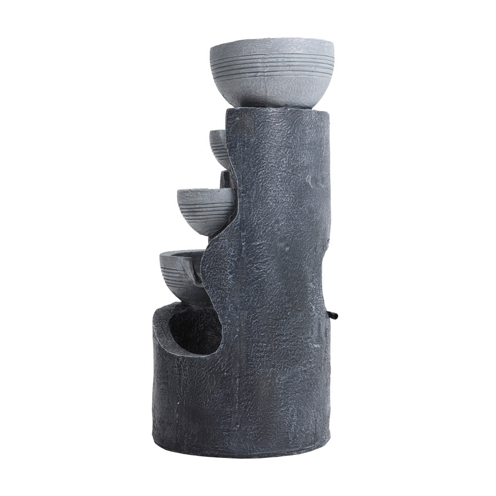 4 Tier Bowl Outdoor Solar Powered Water Fountain Rockery Decor with LED Light