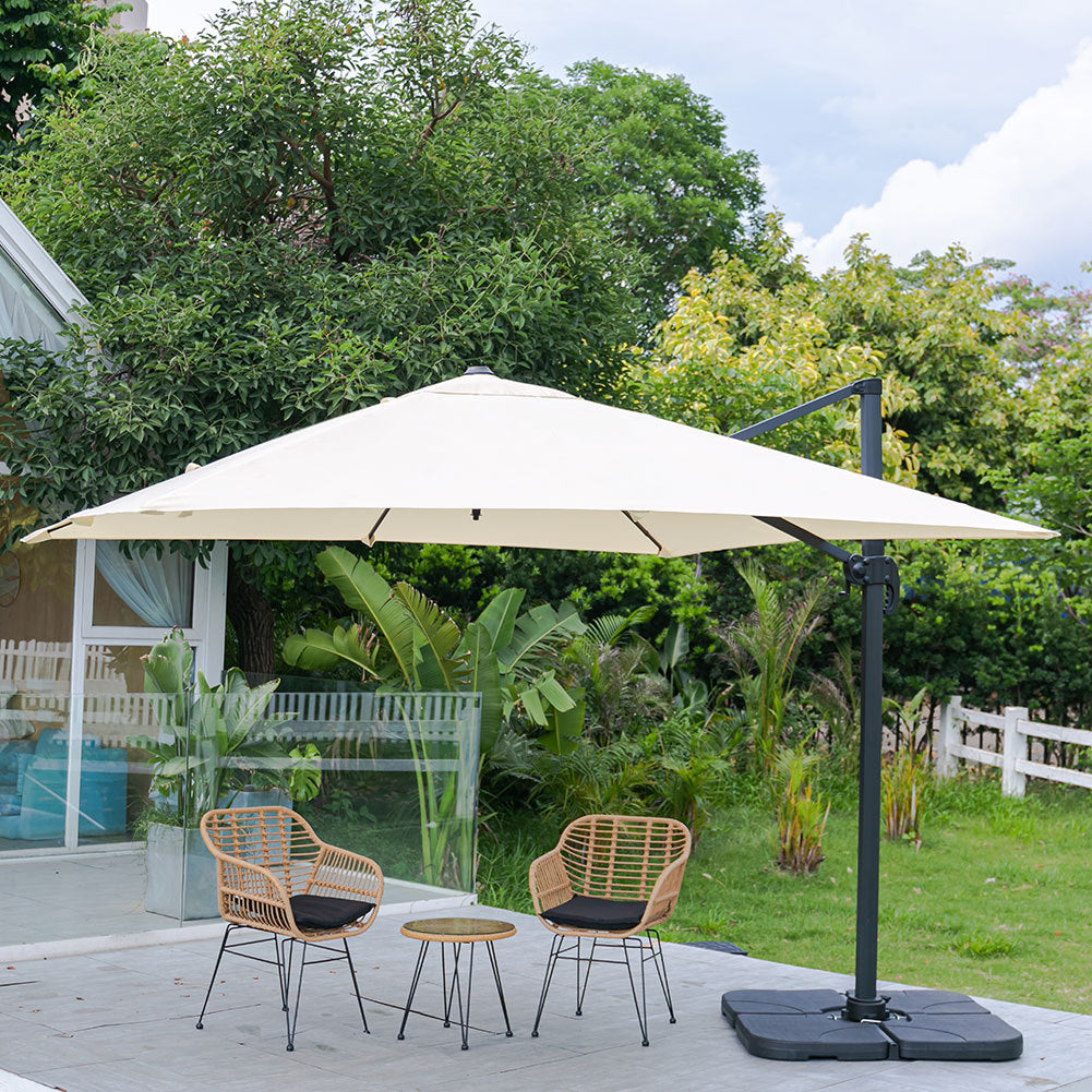 3M Large Garden Roma Tilting Aluminium Cantilever Parasol With Petal Base, Beige