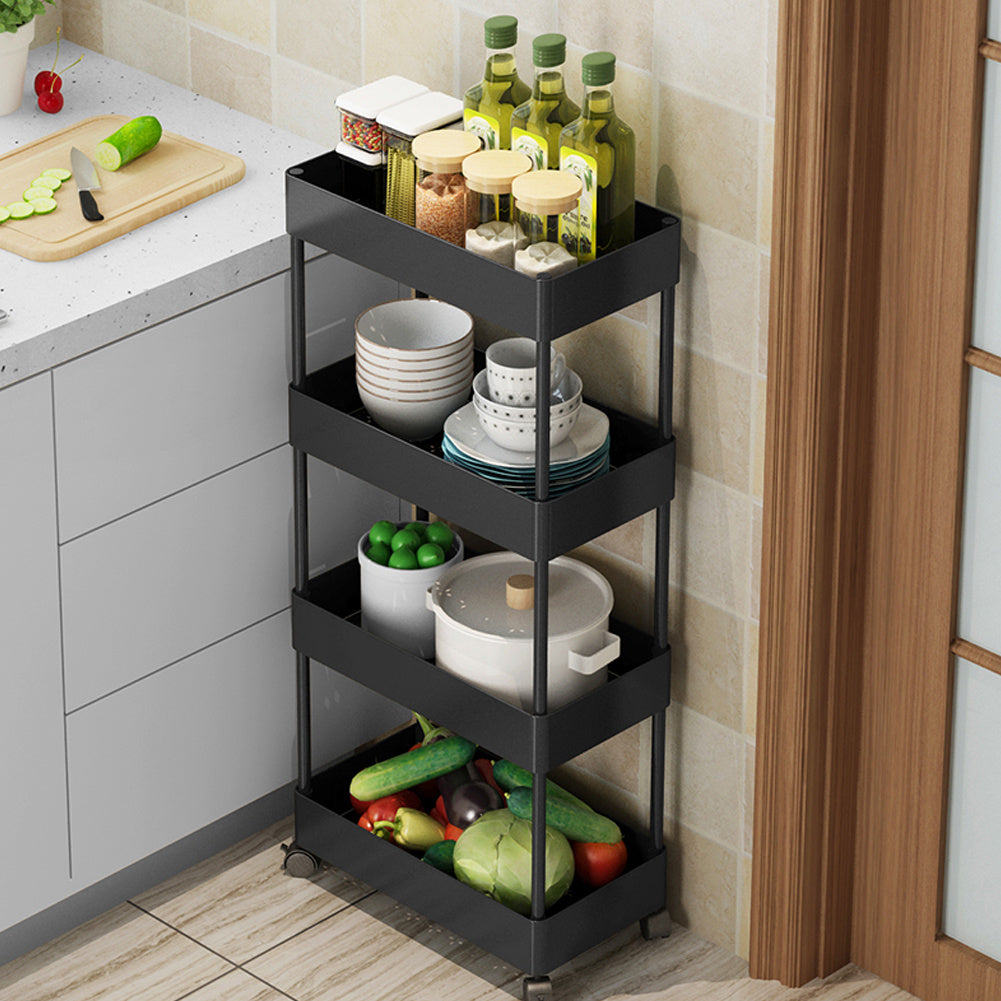 4 Tier Kitchen Trolley Cart Vegetable Fruite Storage Rack Shelf, Black