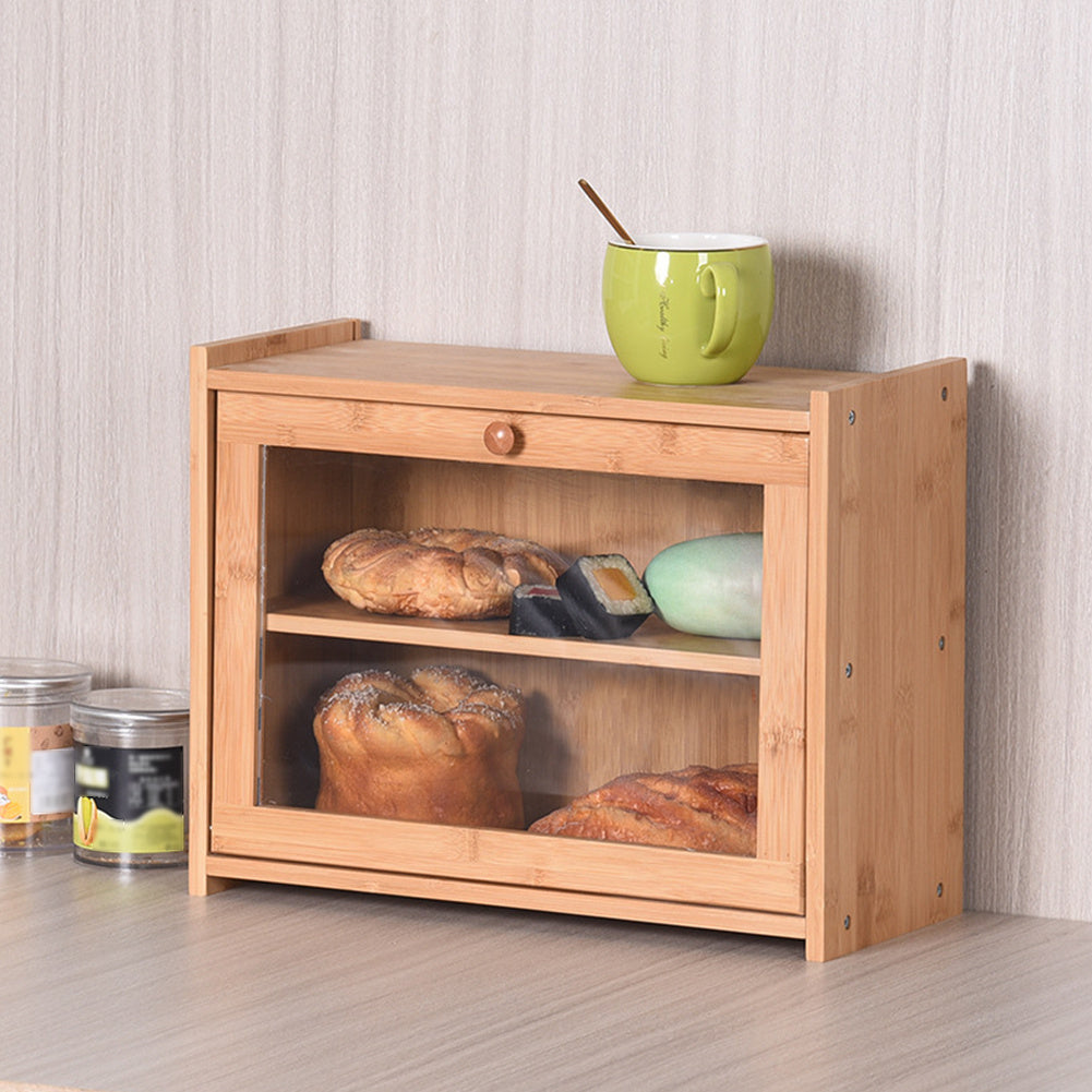 2 Tier Bamboo Bread Box for Kitchen Counter
