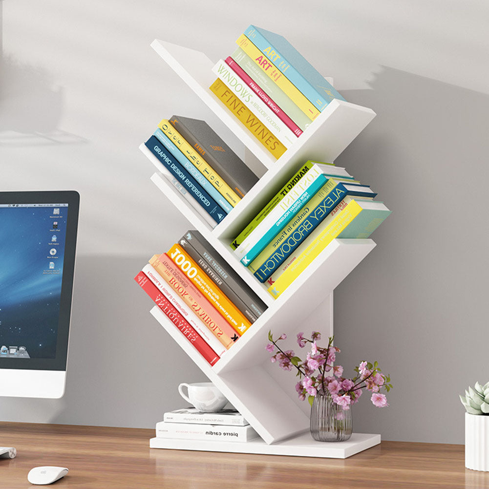 5 Layer Tree Shape Bookshelf Desktop Organizer, White