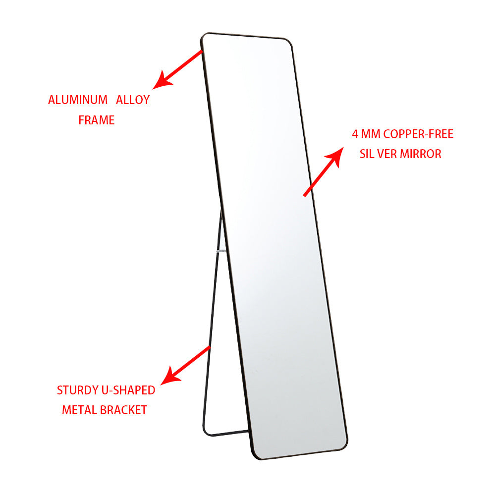 Black 155cm Modern Rectangle Metal Floor Mirror