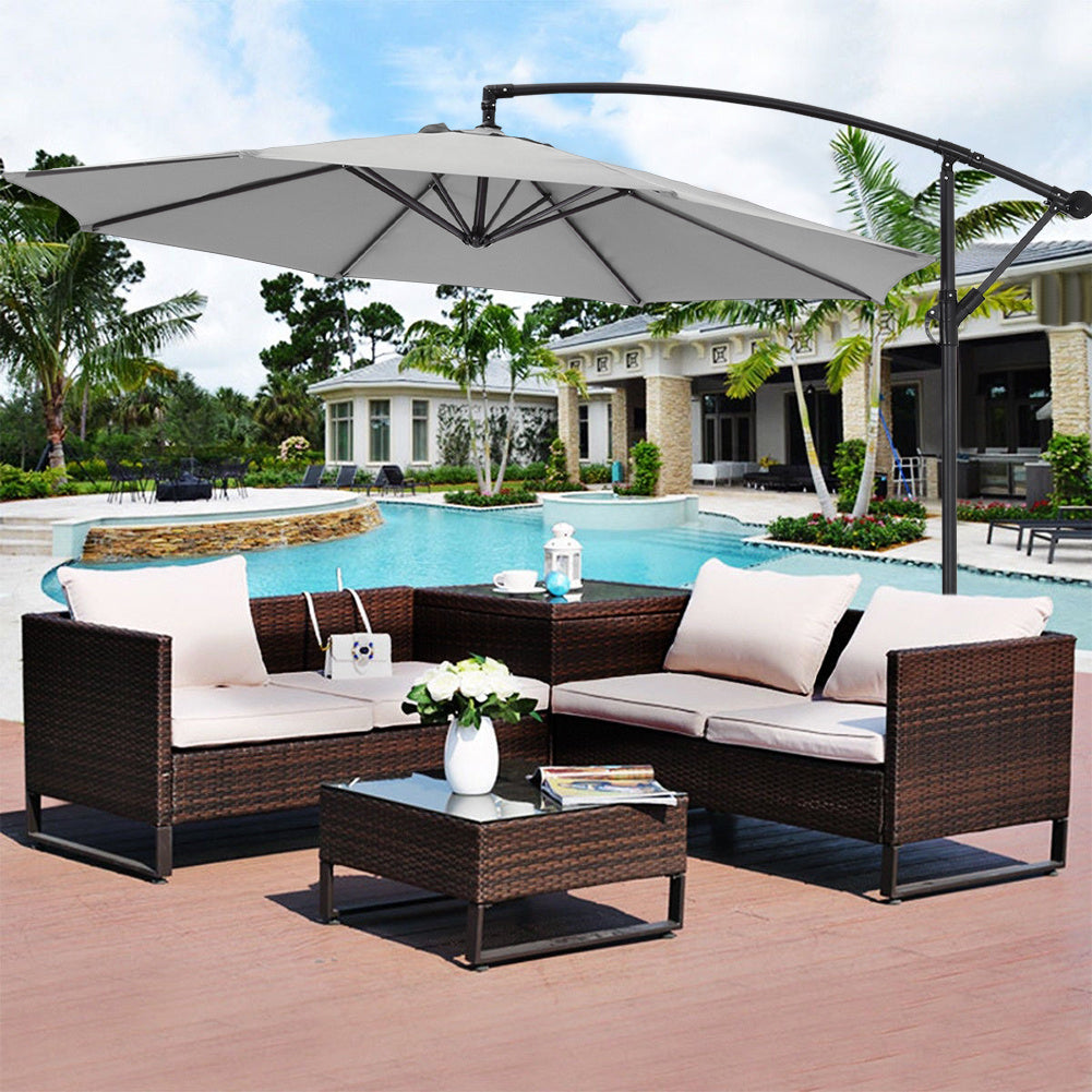 3M Large Garden Hanging Parasol Cantilever Sun Shade Patio Banana Umbrella No Base Light Grey