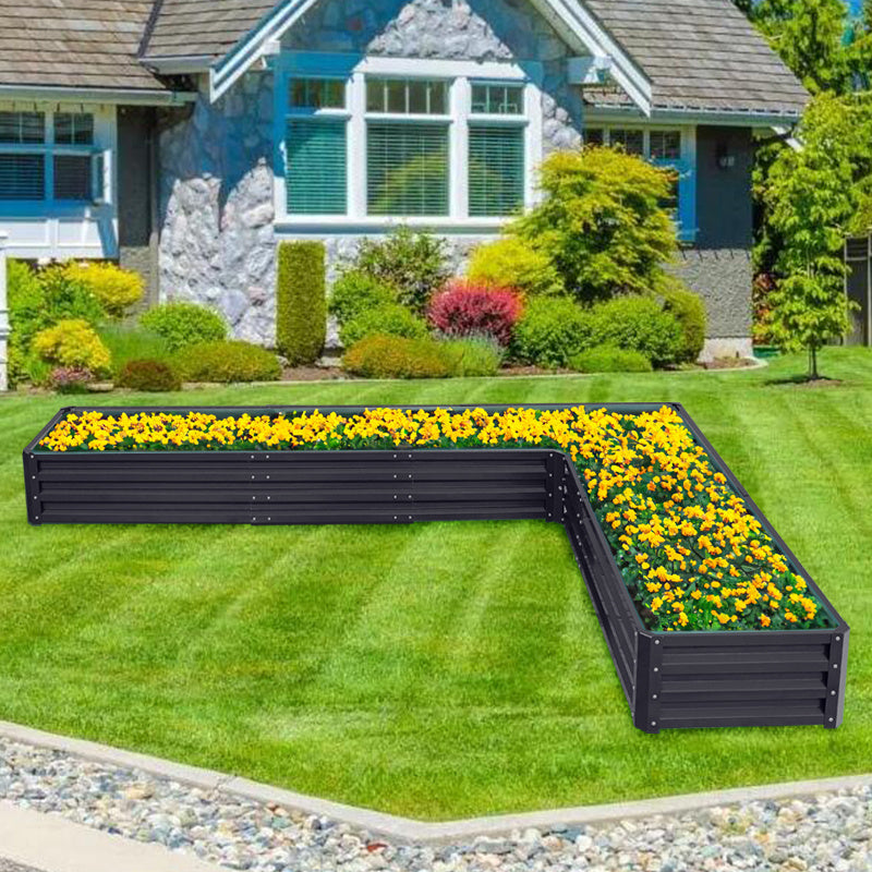 Black L Shaped Galvanized Steel Raised Garden Bed