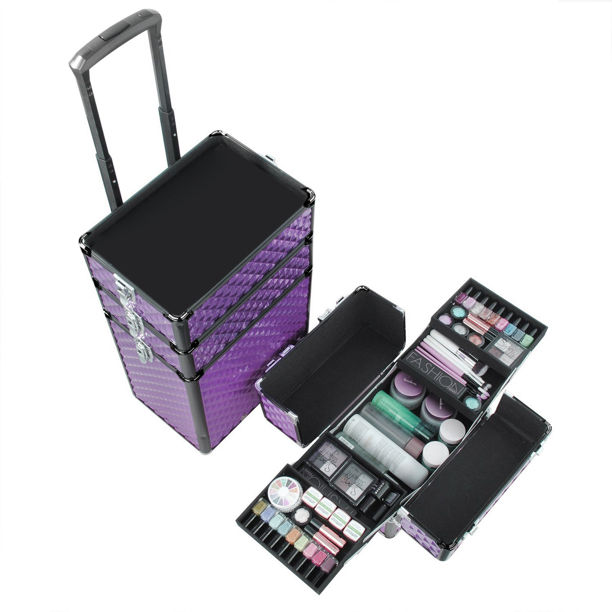 Purple 4 in 1 Professional Cosmetic Makeup Train Case