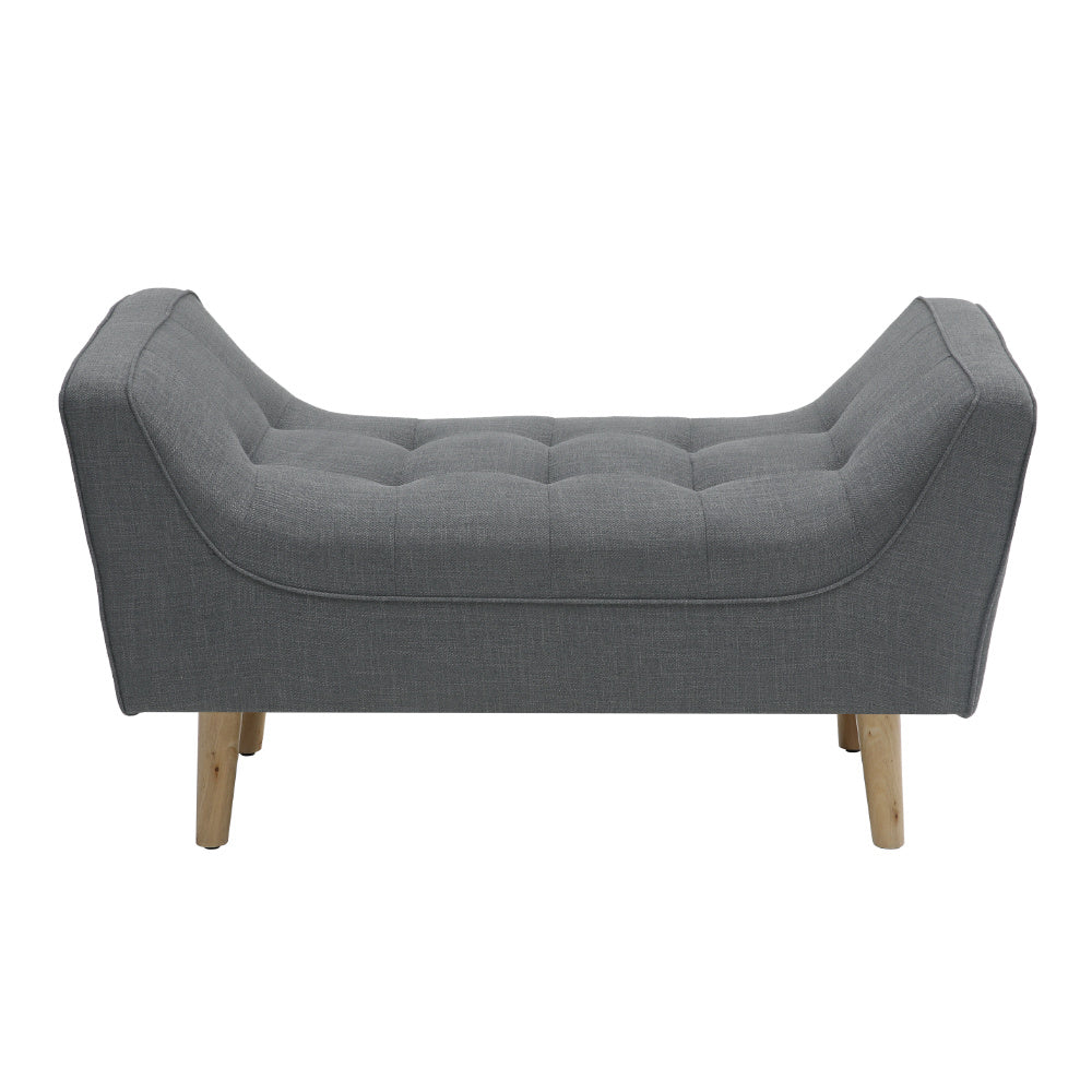 Grey 110cm Soft Chenille Upholstered Bench with Wooden Legs