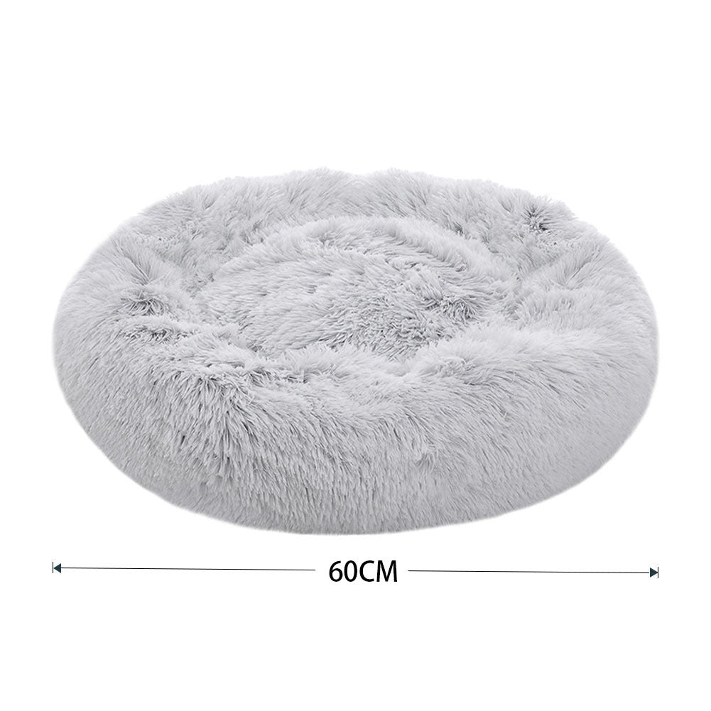 Grey White 60cm Round Donut Plush Dog Cuddler Bed