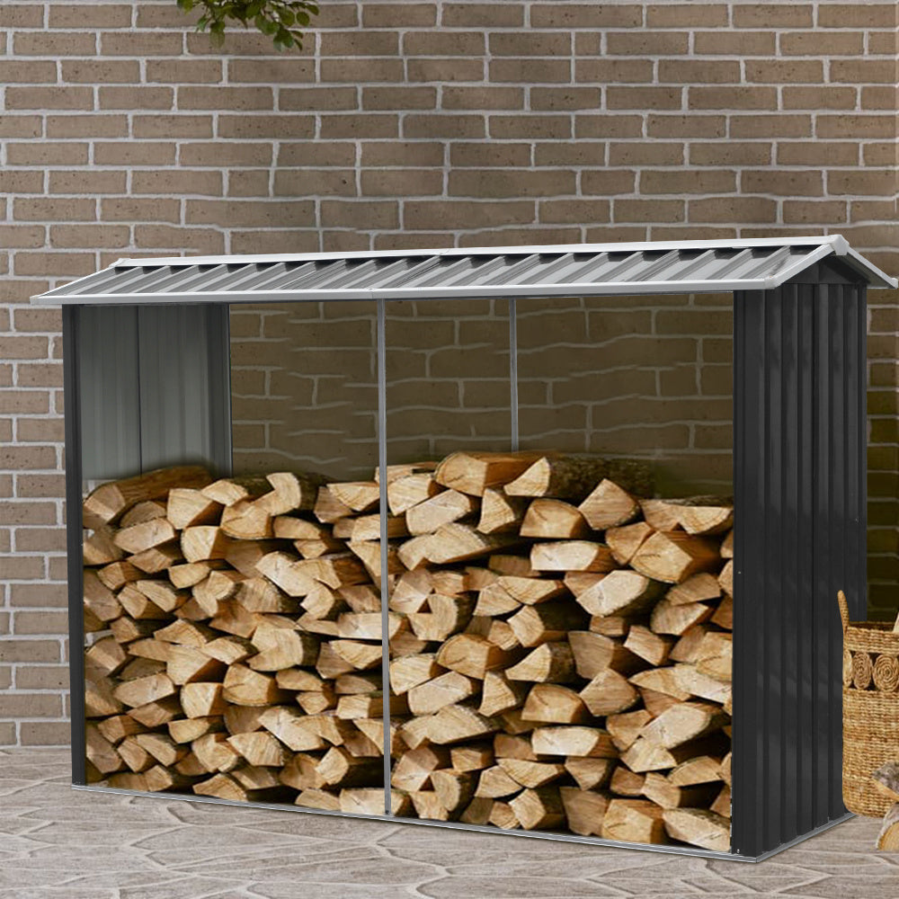 Anthracite Outdoor Garden Steel Log Storage Shed